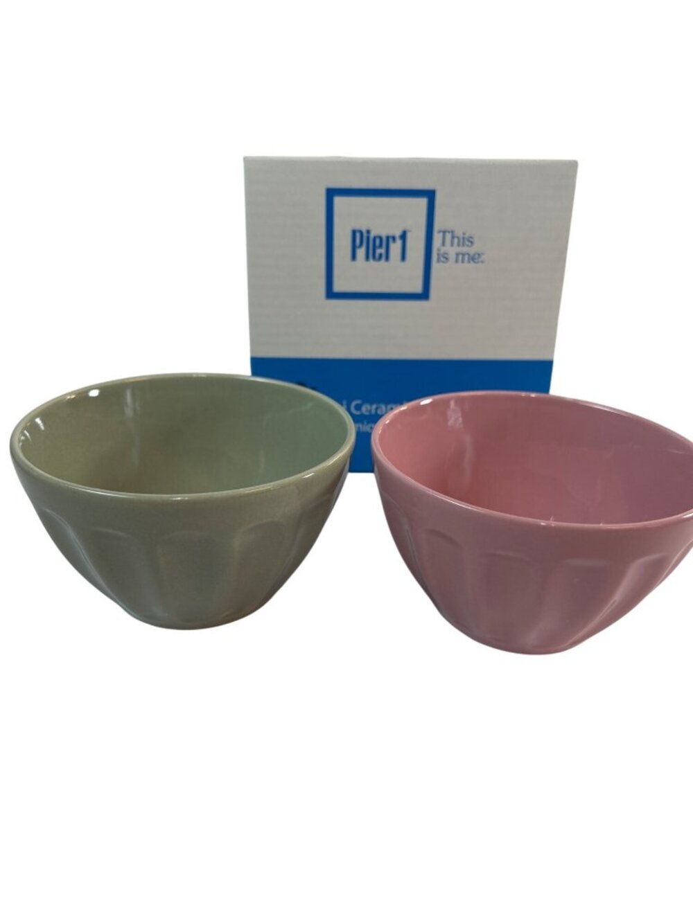 Pier 1 Prep Bowls Mini Ceramic Set of 2 Pink/Green 4" Wide 3" Tall New